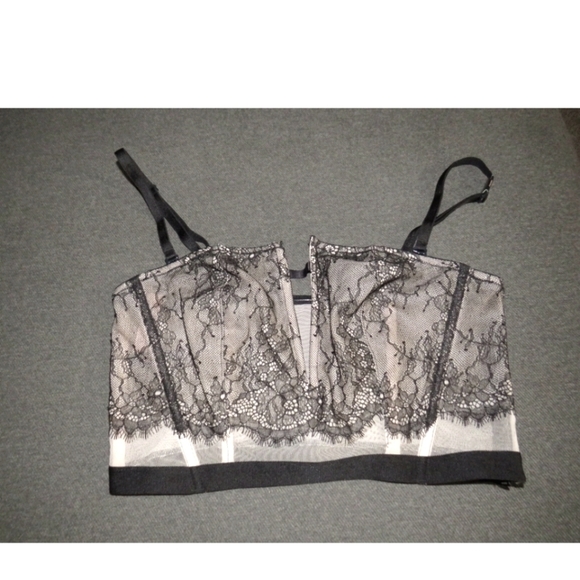 Victorias Secret Black Lace Long Line Strapless Boning Bra Size Small - Picture 3 of 11